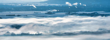 cold fog in winter morningの写真素材