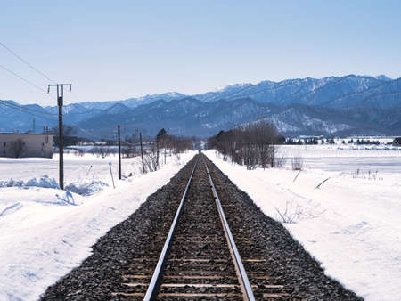 rail way in winter hokkaidoの写真素材