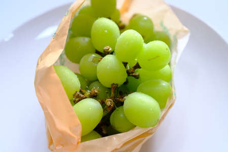 shine muscat on white dishの写真素材