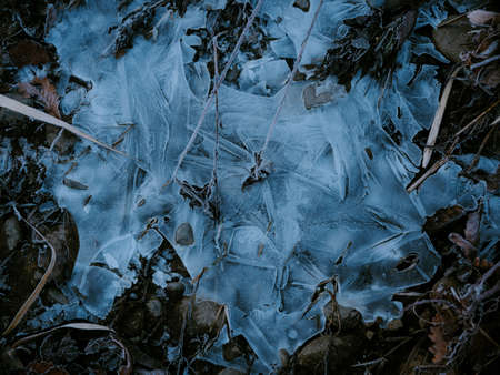 frozen river in winter hokkaidoの写真素材