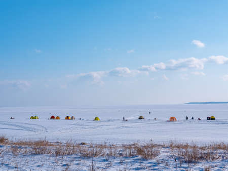 winter fishing in bekkai hokkaidoの写真素材