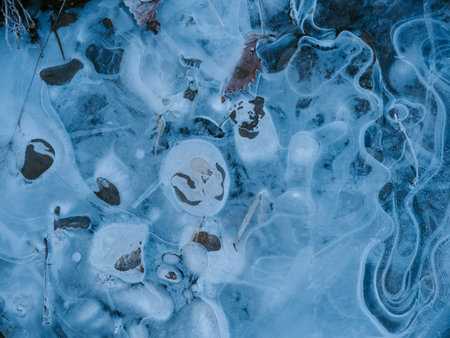 frozen river in winter hokkaidoの写真素材