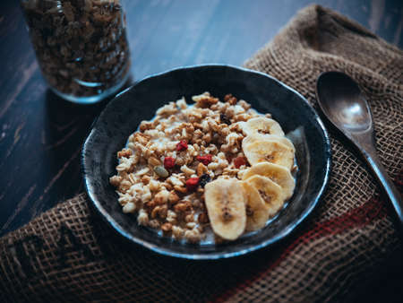 delicious cereal breakfast for morningの写真素材