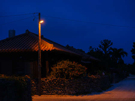 taketomi island town area at nightの写真素材