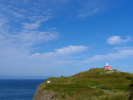 lighthouse and blue sky in hokkaidoの写真素材