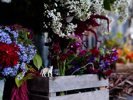 cat figure in decoration flower