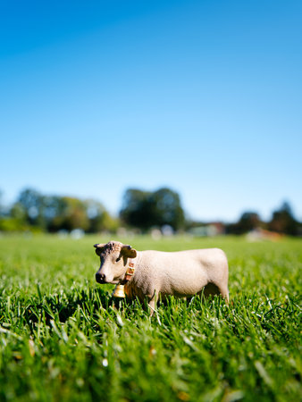 cow figure in wide pastureの写真素材