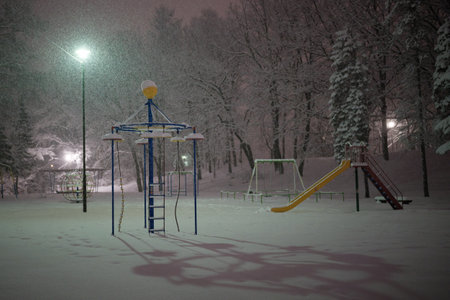 Park on a heavy snow dayの写真素材