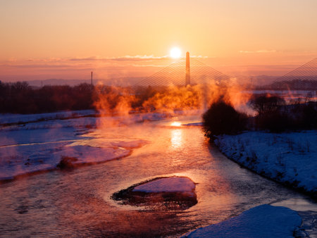 cold fog in winter hokkaidoの写真素材