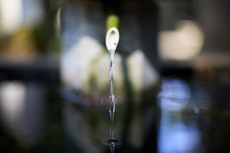 Washing hands at a Japanese shrineの写真素材