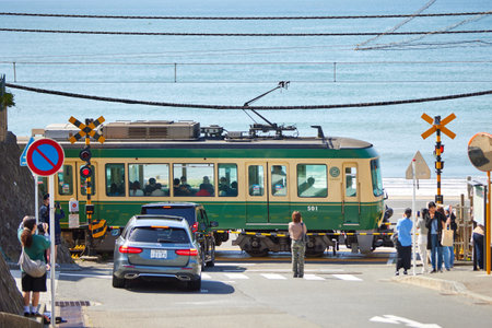 Enoden train and summer sea