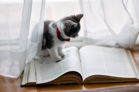 cute kitten on the bookの写真素材