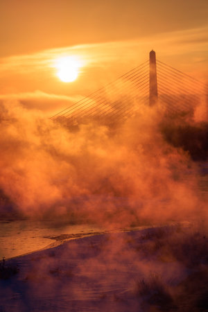 cold fog in winter hokkaidoの写真素材