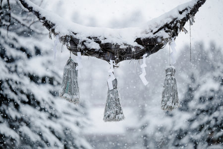 japanese shrine in winter hokkaidoの写真素材