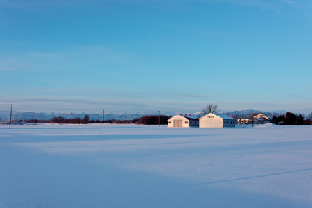 snow field and blue skyの写真素材