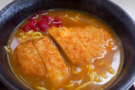 close up Curry ramen with cutletの写真素材