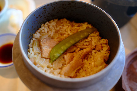 Rice cooked in a potの写真素材
