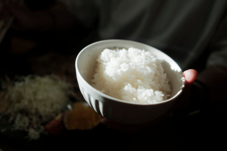 bowl of rice in Japanの写真素材