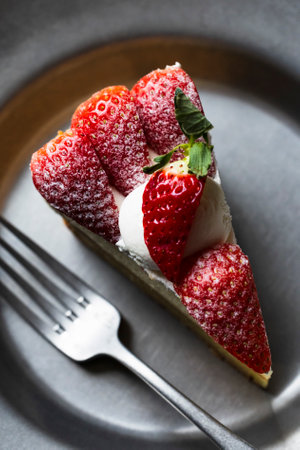 Strawberry tart on a silver plate