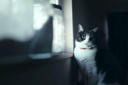 one cat near the windowの写真素材