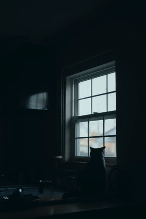 one cat near the windowの写真素材