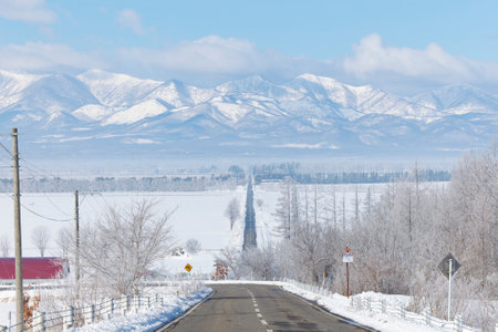road in winter hokkaido Japanの写真素材