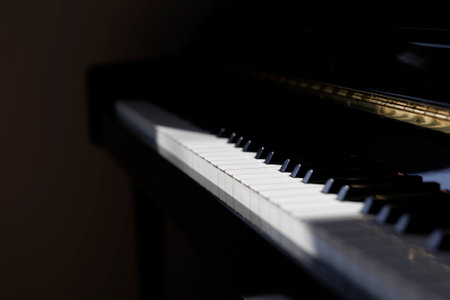 Piano keys close up with shallow depth of field and copy spaceの写真素材