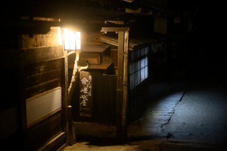 night view of tsumago jukuの写真素材