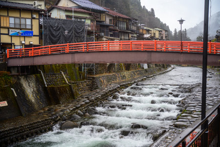 Rivers and townscape of Gujo Cityの写真素材