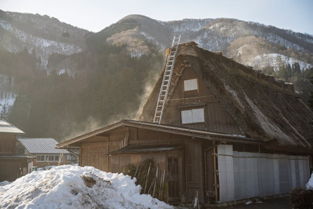 Traditional Japanese house in Shirakawa-go in winter, Japanの写真素材