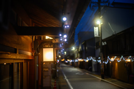 gujo city at night Japanの写真素材