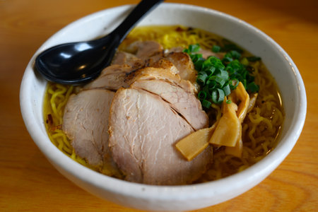 close up Char siu noodles