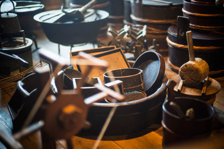 old japanese wooden tools in roomの写真素材
