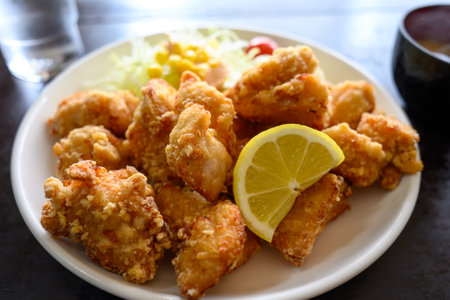 deep fried chicken on tableの写真素材