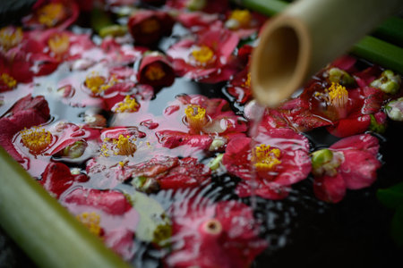 Shrine decorated with flowersの写真素材