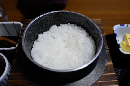 Rice cooked in a potの写真素材