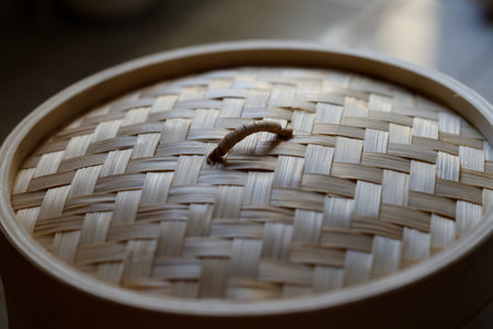Bamboo steamer, close-up shot.の写真素材