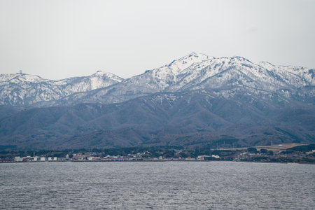 sado island seen from shipの写真素材