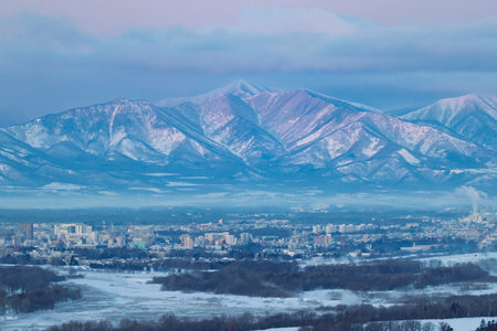 hidaka mountain range and obihiro hokkaidoの写真素材