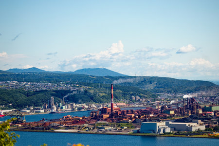 Muroran factories seen from Sokuryozanの写真素材