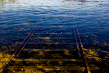 rail road into the lake