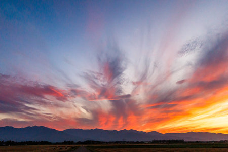 sunset landscape in summer hokkaidoの写真素材