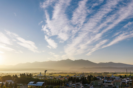 nakafurano town in early morningの写真素材