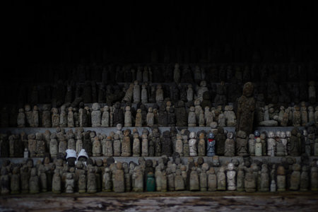 A row of stone Buddha statues