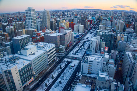 Sapporo City, where the Sosei River flowsの写真素材