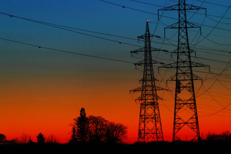 pre dawn sky and steel tower