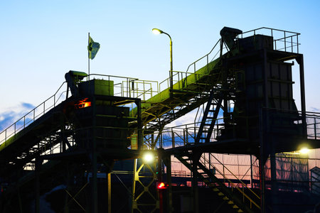 Industrial landscape in the light of the setting sun, closeup of photo
