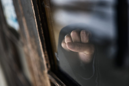 Old window glass and handの写真素材