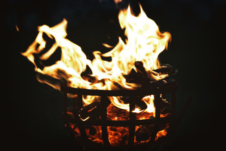 Fire flames on black background. Shallow depth of field. Toned.