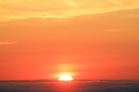 Sunset over the sea with clouds in the morning, natural background